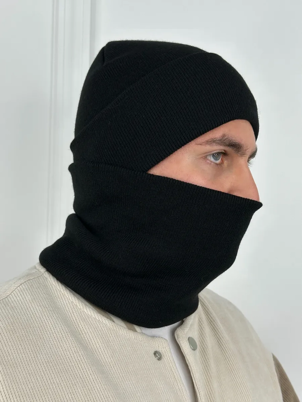 Зимний комплект вязаная шапка бини и тёплый снуд-бафф