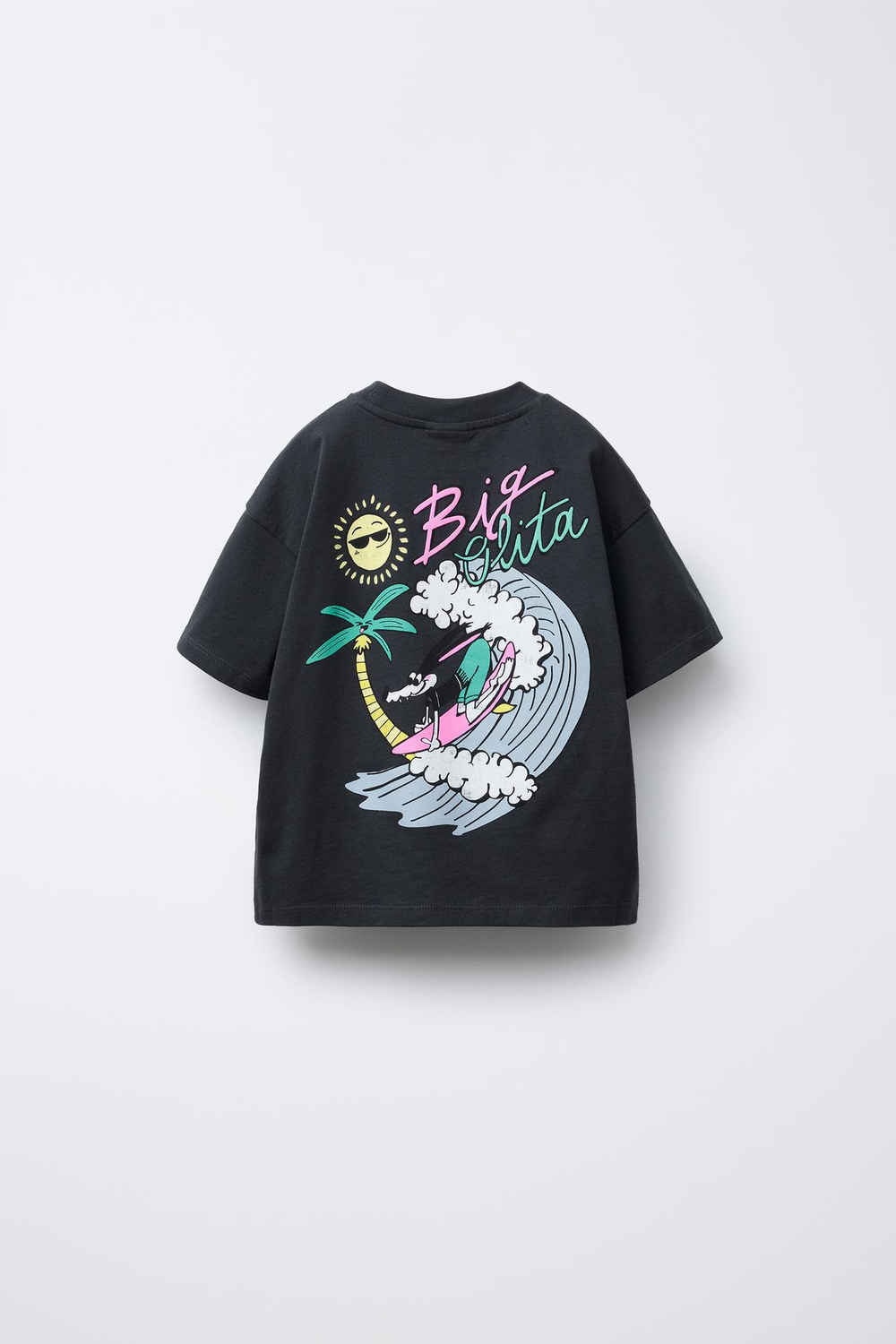 ZARA ФУТБОЛКА С ПРИНТОМ «СЕРФИНГ», ЧЕРНЫЙ