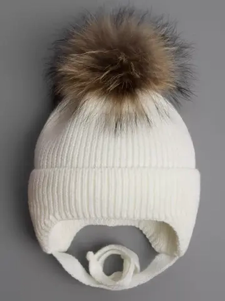 Шапка детская зимняя на завязках с помпоном