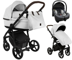 Детская коляска Roan Esso Кожа 3 в 1 с автокреслом Tutis Elo Lux EduSky Black ESSK/215/1 White/Black/руч.Тем.коричневый