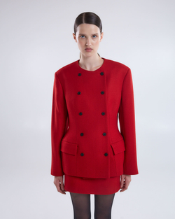Жакет двубортный приталенный из шерсти красный