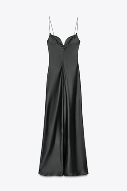 ZARA ДЛИННОЕ АТЛАСНОЕ ПЛАТЬЕ, ЧЕРНЫЙ