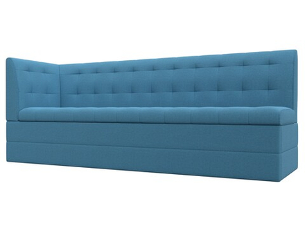 Диван кухонный прямой Бриз с углом слева, Амур 10 голубой, Рогожка, 123176L