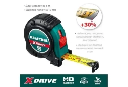 Рулетка строительная 5м х 25 мм KRAFTOOL X-Drive с ударостойким обрезиненным корпусом