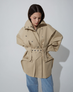 Тренч на молнии из хлопка Берберри бежевый