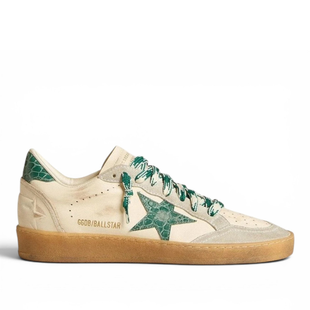 Женские Golden Goose Ball Star LTD with Green Crocodile Print Star and Heel Tab