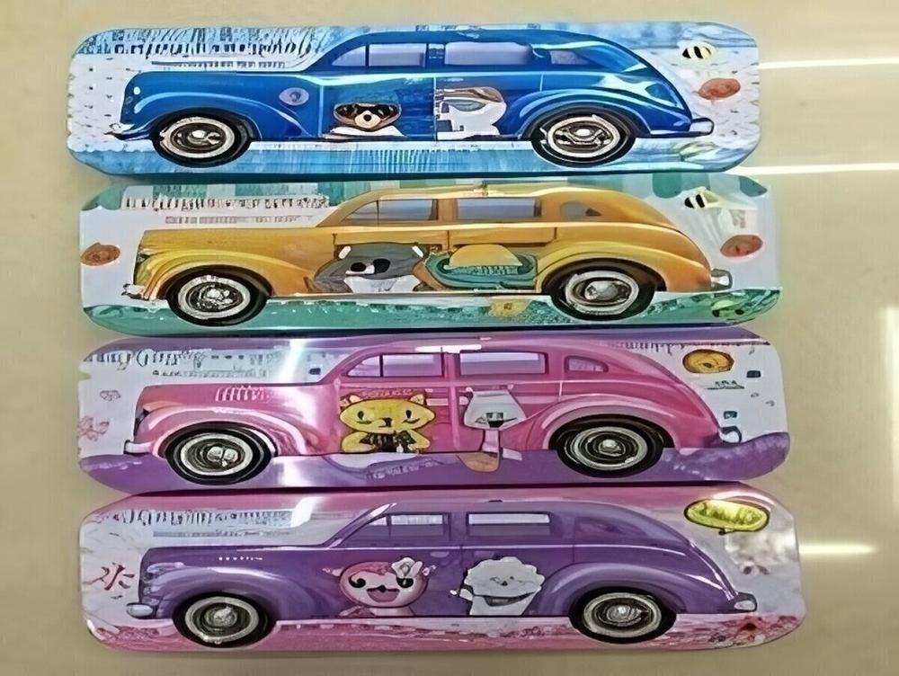 Пенал металлический "Машина" с доп.отсеком, 21,5*8*2,7см, 4 вида микс