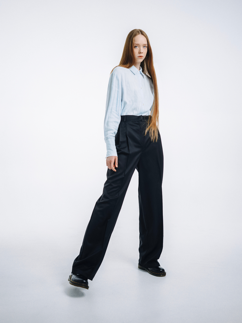 Pressed-crease wool trousers