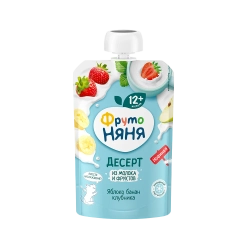 Фрутоняня пауч Десерт из яблок, бананов и клубники 90г с 12 месяцев