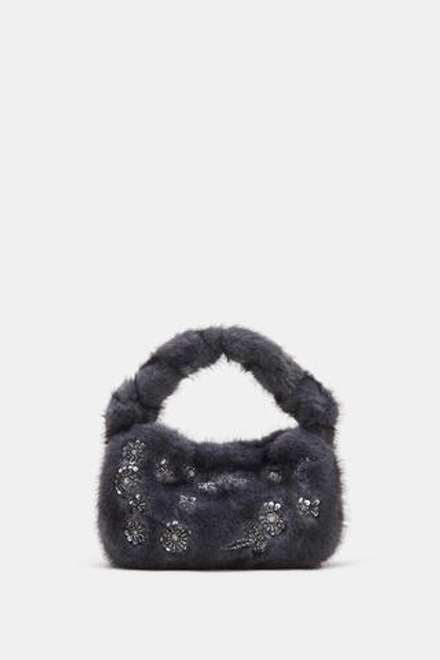 ZARA МИНИ-СУМКА С БЛЕСТЯЩЕЙ ОТДЕЛКОЙ ПОД МЕХ, ЛИЛОВЫЙ