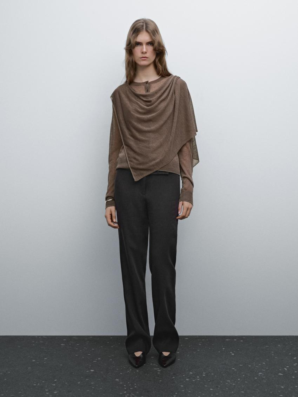 Massimo Dutti Кардиган из смесового льна с платком, коричневый