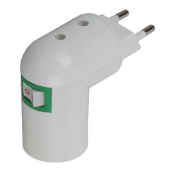 Переходник-вилка ЭРА Е27 с выключателем пластиковый белый