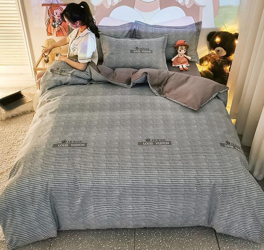Постельное белье ZEPHYR HOME 1.5 Полуторка Фланель серый полоски