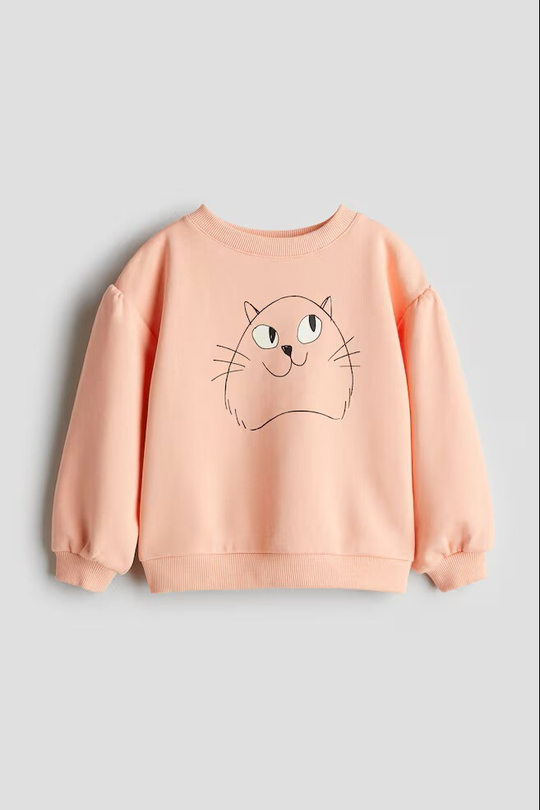H&M Толстовка с круглым вырезом и принтом, персиковый