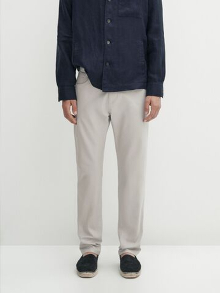 Massimo Dutti Зауженные брюки с отделкой под деним, дымчатый