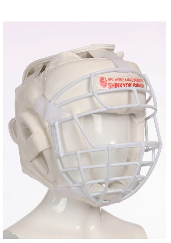 Шлем с металлической решеткой (каратэ, киокушинкай)  белый
