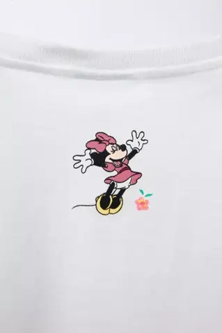 ZARA ФУТБОЛКА С ЦВЕТОЧНЫМ ПРИНТОМ MINNIE MOUSE © DISNEY, БЕЛЫЙ