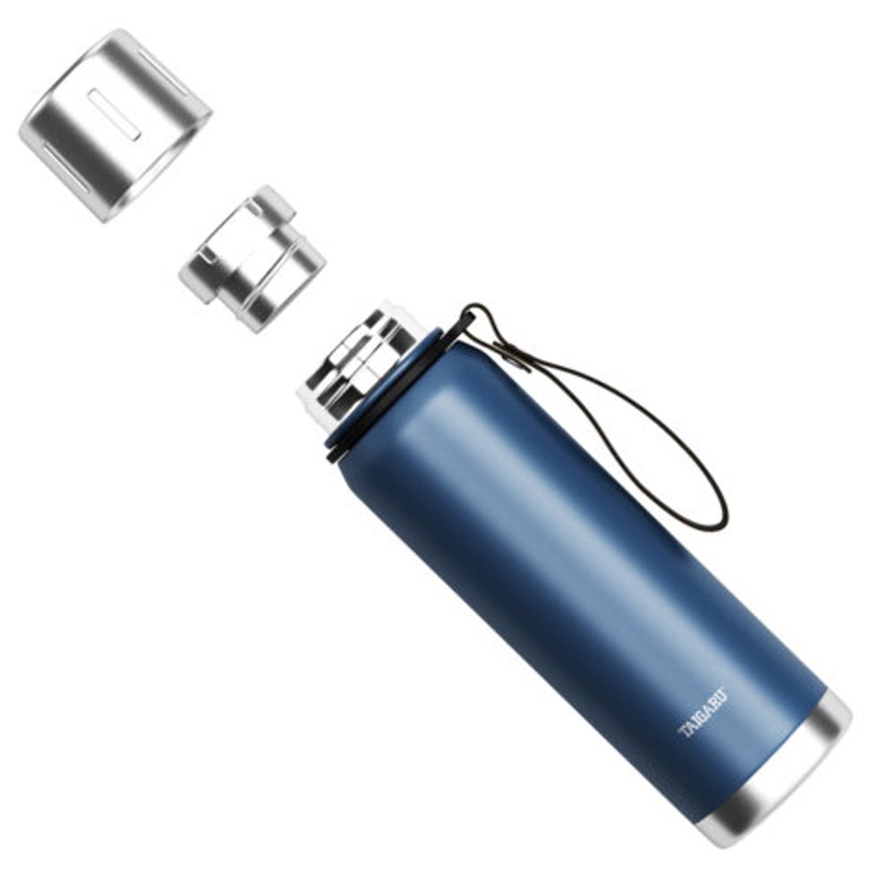 Термос 0,5 л TAIGARU (ТАЙГАРУ) CHOICE, нержавеющая сталь SUS316, крышка/кружка, ремешок, синий матовый, 700312