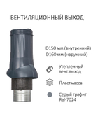 Вентиляционный выход изолированный, D 150/160 мм, высота H-500, серия Static, серый графит (подходит для кровли RAL 7016, RAL 7024 серый графит), Gervent