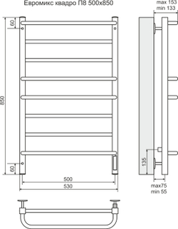 Полотенцесушитель электрический TERMINUS Евромикс квадро П8 50х85  4630080267121