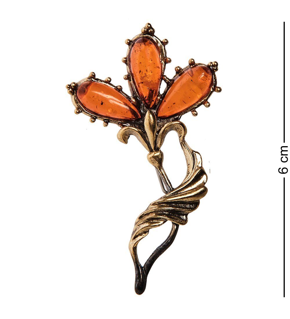 AM-2615 Брошь «Лилия Королевская» (латунь, янтарь)