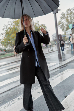 ZARA ПАЛЬТО ДВУБОРТНОЕ С ПОГОНАМИ, ЧЕРНЫЙ