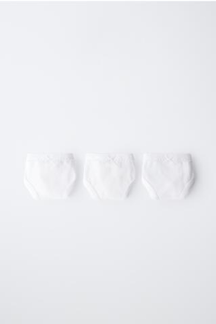 ZARA НАБОР ИЗ ТРЕХ ОДНОТОННЫХ ТРУСОВ, БЕЛЫЙ