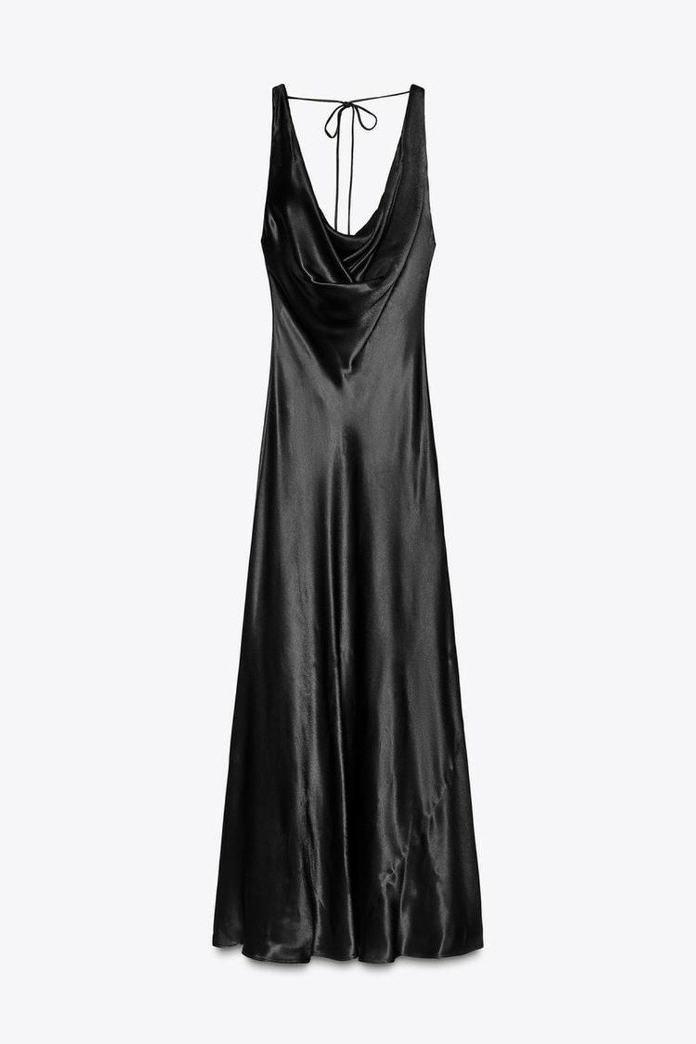 ZARA ДЛИННОЕ АТЛАСНОЕ ПЛАТЬЕ ИЗ КОЛЛЕКЦИИ ZW, ЧЕРНЫЙ