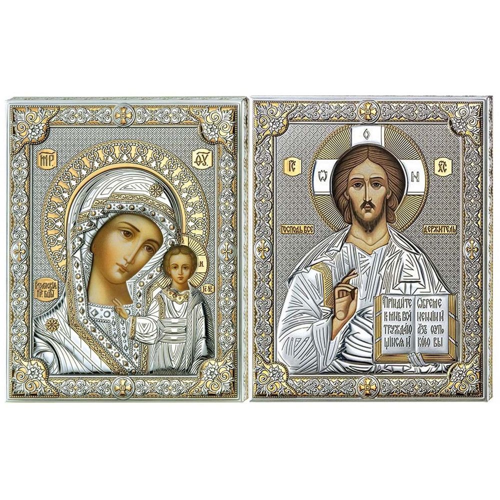 Иконы Иисуса Христа и Казанской Божией Матери. Венчальная пара. Италия.