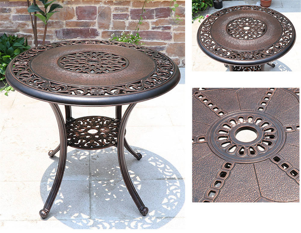 Обеденная мебель из литого алюминия стол ВИНТАЖ «VINTAGE» D80  + 4 кресла Феникс «FENIX» арт.1028 bronze-4