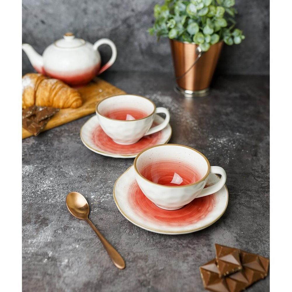 Чайная пара 240 мл d 10 см h5 см красная фарфор "The   Eco" P.L. Proff Cuisine [1]