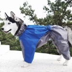 Комбинезон дождевик для собак демисезонный White Wolf вырез на мальчика сине-серый с принтом