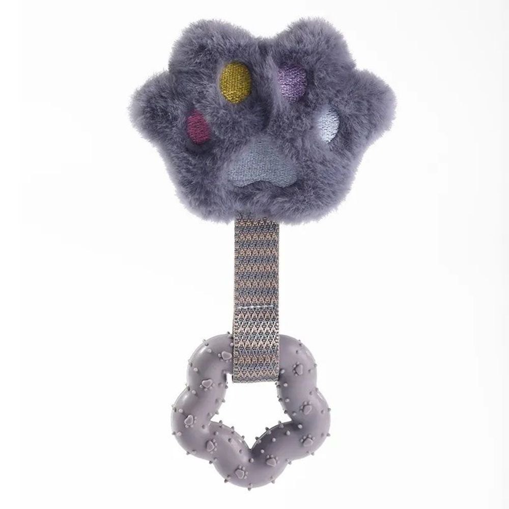Игрушка для собак "Чистый котик" текстильная лапа с резиновым кольцом серая PL2303010