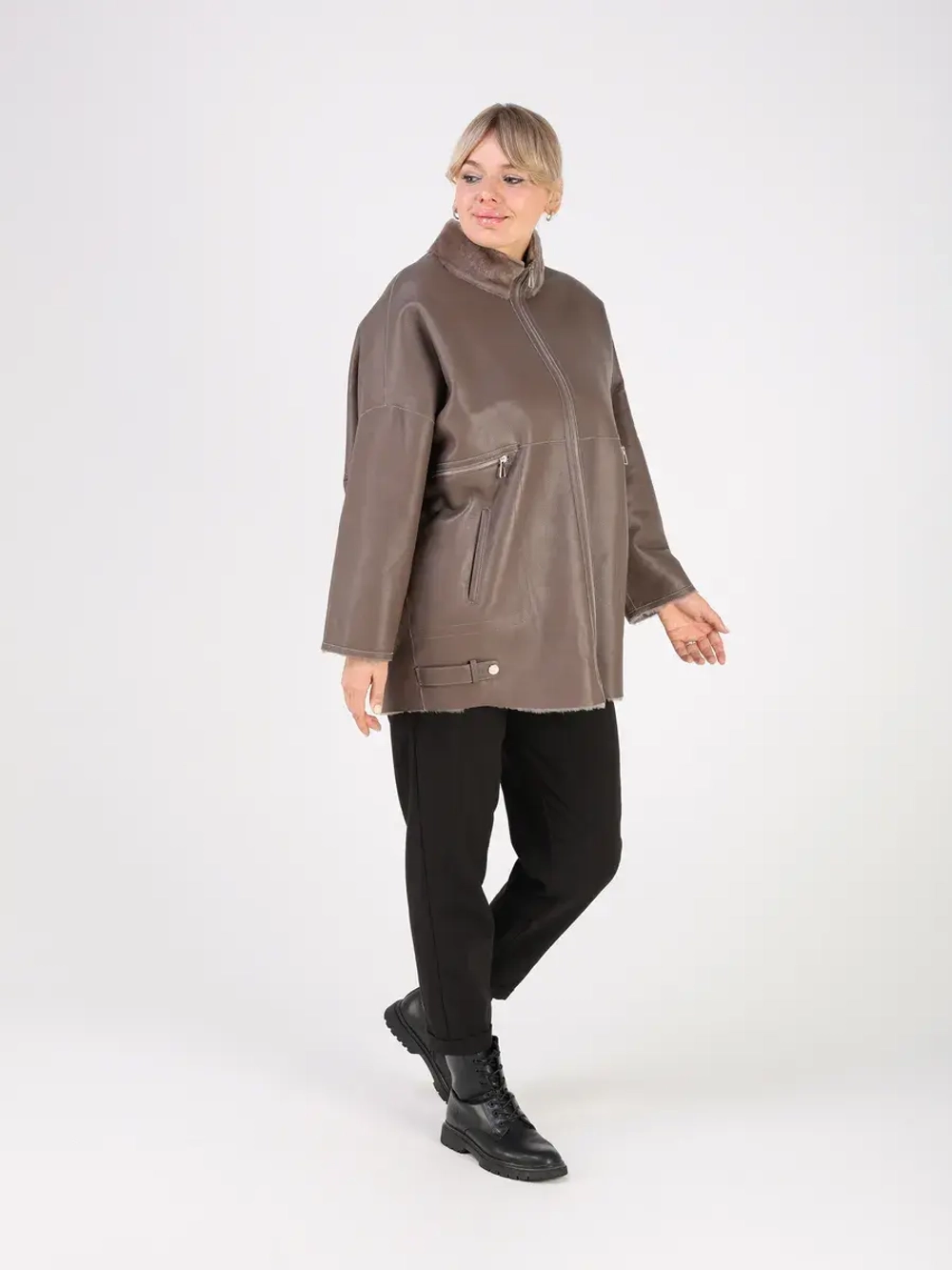 Дубленка зимняя натуральная оверсайз больших размеров