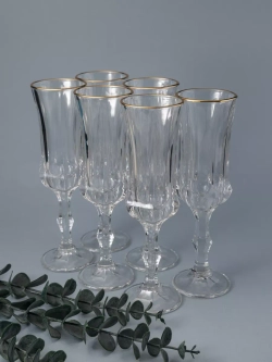 Набор бокалов для шампанского, 160 мл. 6 шт, с золотом