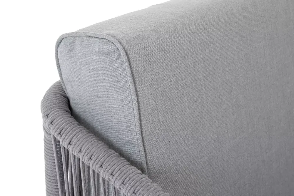 "Канны" диван модульный плетеный из роупа, каркас алюминий белый, роуп светло-серый круглый, ткань светло-серая