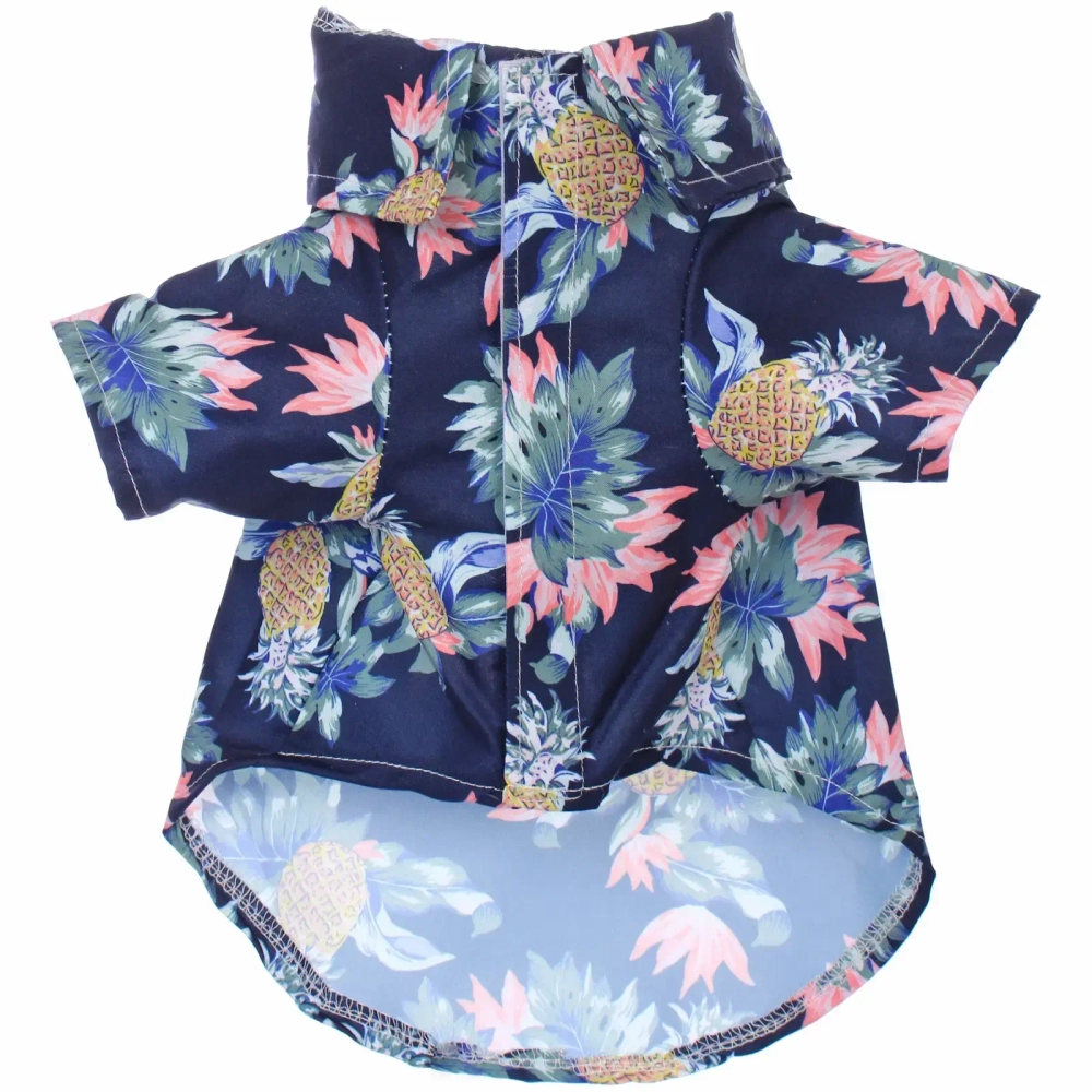 Рубашка для собак и кошек малых и средних пород «СТИЛЬНЫЙ БРО», цвет синий, принт ананасы с цветами, размер S