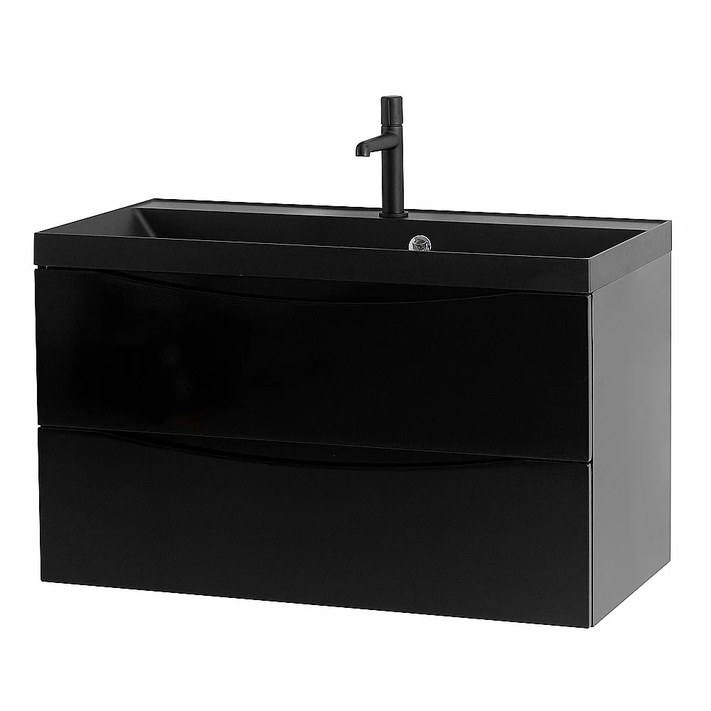 Тумба с раковиной Belbagno MARINO 90 черная глянцевая/черная раковина