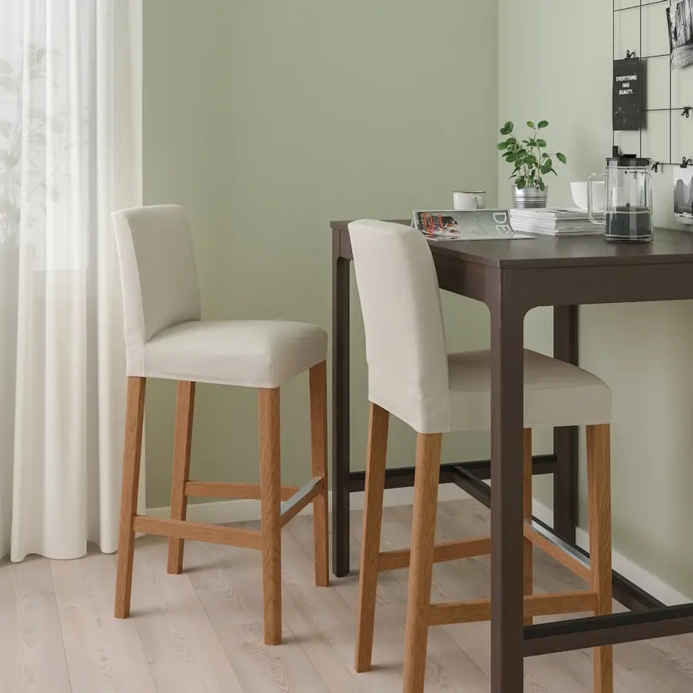 Барный стул со спинкой - BERGMUND IKEA/БЕРГМУНД ИКЕА, 110х45х49 см, бежевый/коричневый