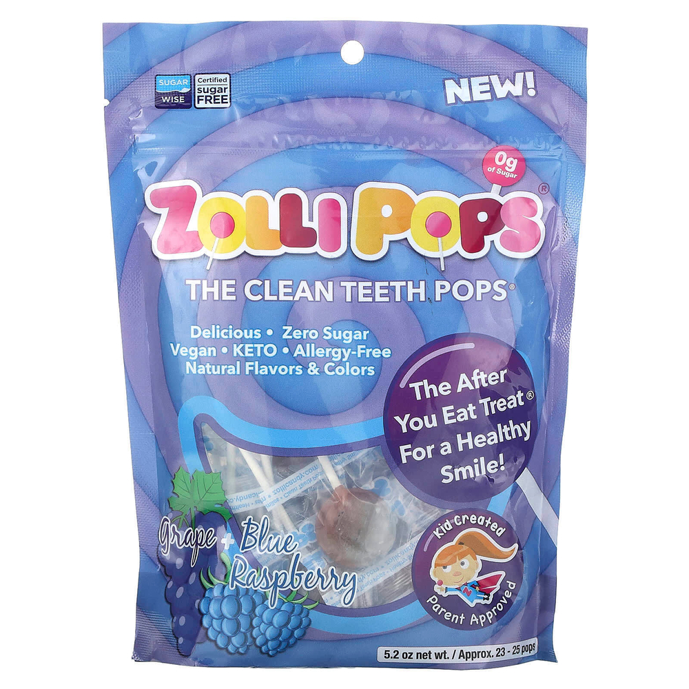 Zollipops, Ласточки для чистки зубов, виноград + голубая малина, прибл. 23-25 леденцов, 5,2 унции
