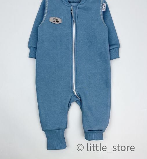 Комбинезон из футера с начесом "Смайлики" Индиго, с манжетами