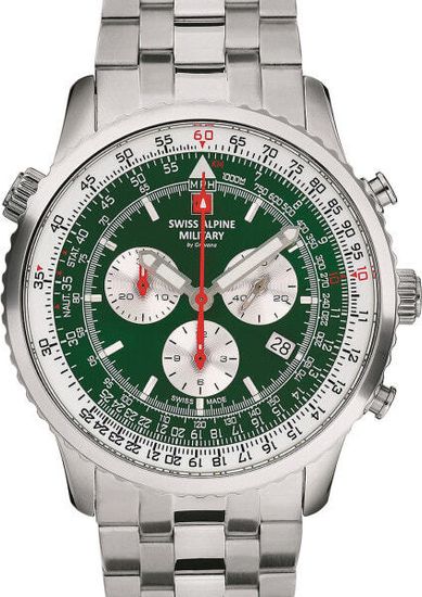 С браслетом Мужские наручные часы с серебряным браслетом Swiss Alpine Military 7078.9134 chrono mens 45mm 10ATM