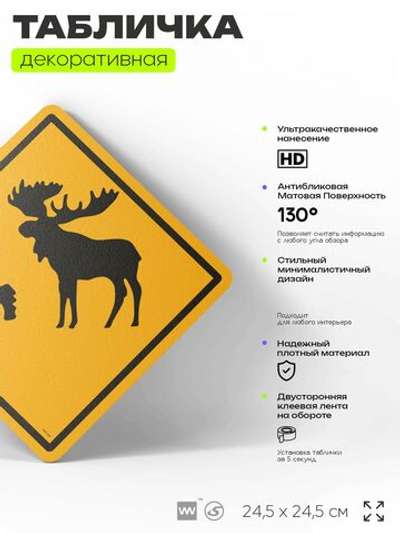 Табличка "Злой лось рядом" шуточная прикольная табличка на дверь и стену, для офиса и дома, декоративный знак, 24,5х24,5 см, пластиковая, Айдентика Технолоджи
