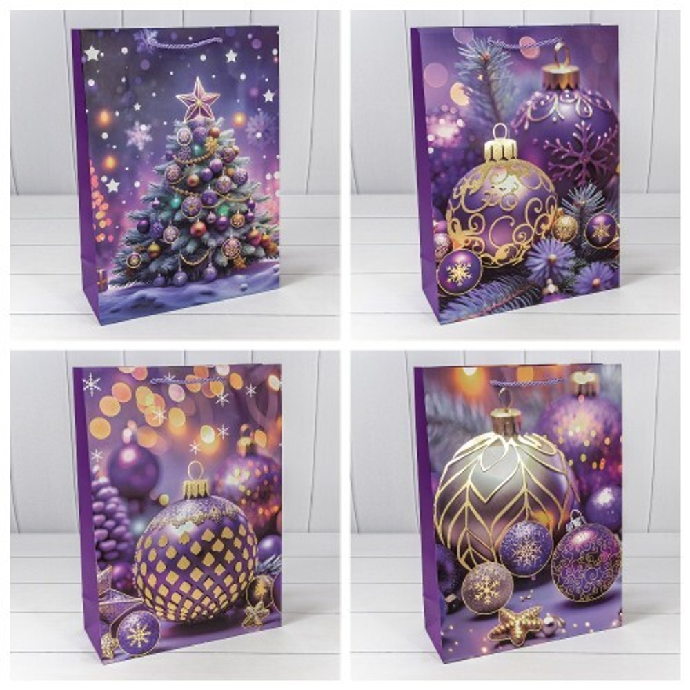Пакет подарочный 30 х 41.5 х 12 см Набор 4 шт "Новый год" (Фиолетовый)