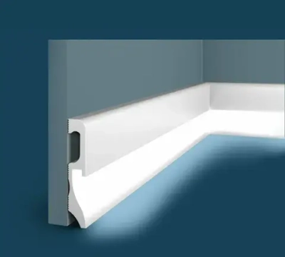 Плинтус под скрытое освещение 100х18х2000мм Cosca PX033 Экополимер. Плинтус с пазом для светодиодной ленты для скрытого освещения.