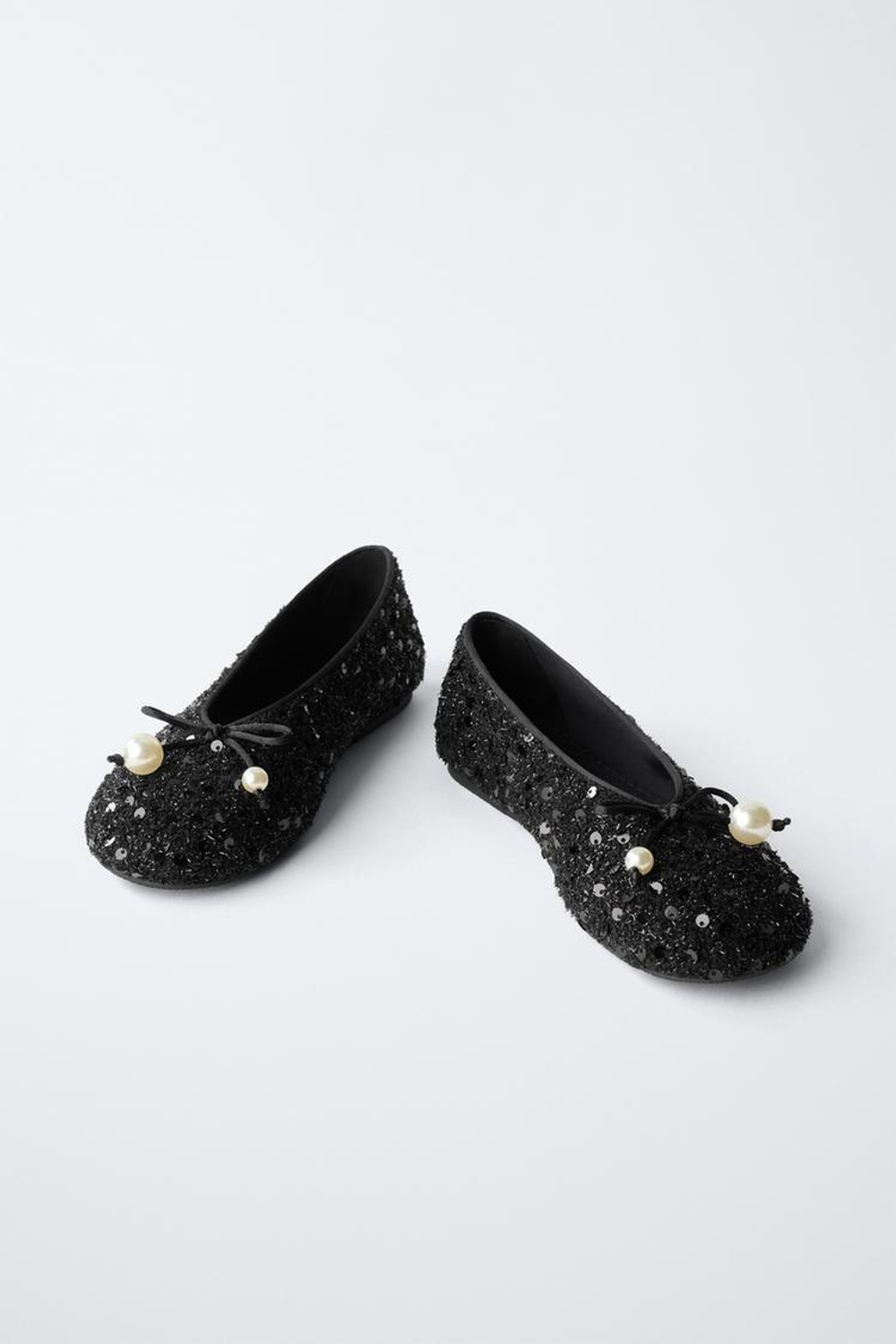 ZARA БАЛЕТКИ С ЖЕМЧУГОМ, ЧЕРНЫЙ