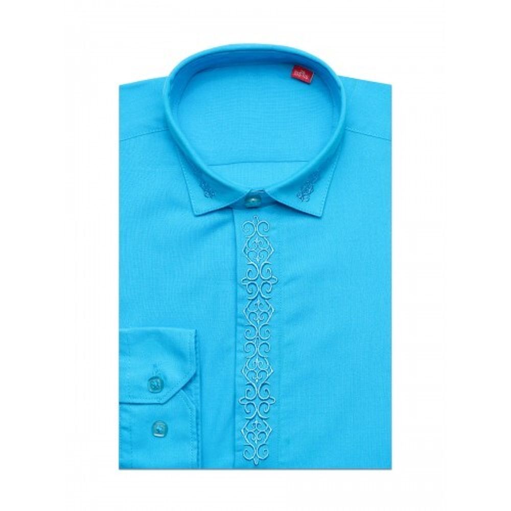 Ярко-голубая рубашка с вышивкой TSAREVICH