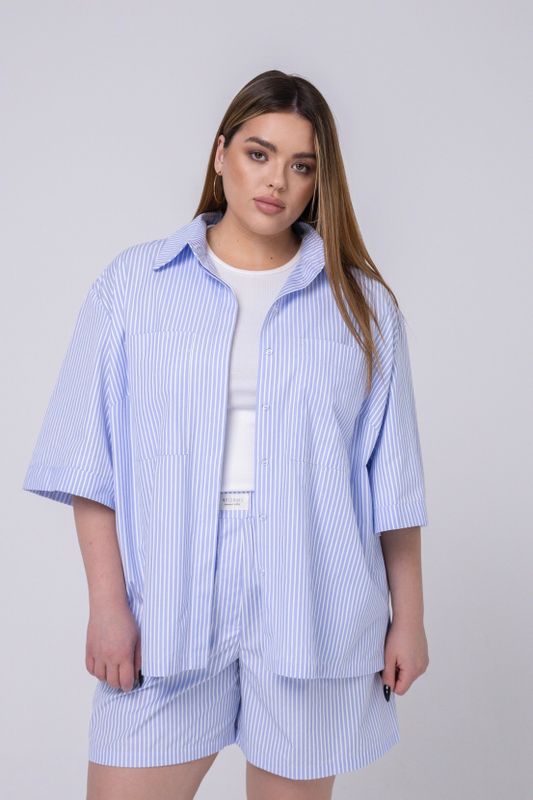 Костюм с шортами из хлопка, голубой в полоску