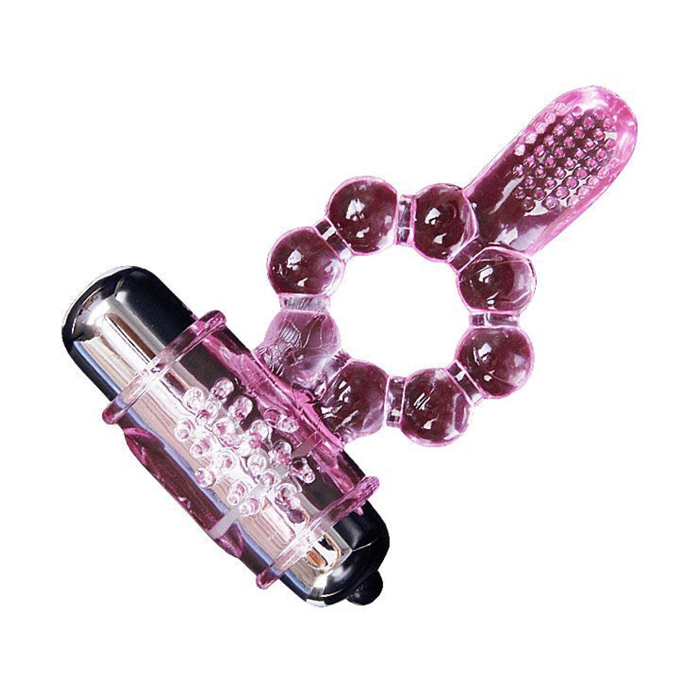 Розовое эрекционное кольцо с вибростимуляцией клитора Baile