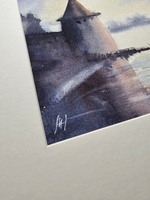 Картина авторская акварельная в паспарту 21х30 см на стену для интерьера "Закатная Пскова"